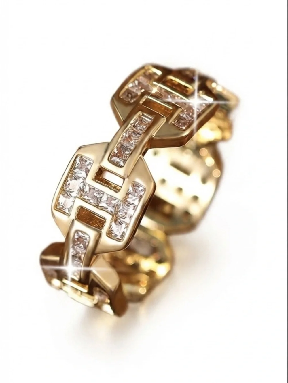 Gold Tone Crystal Link Ring - Women's Jewelry